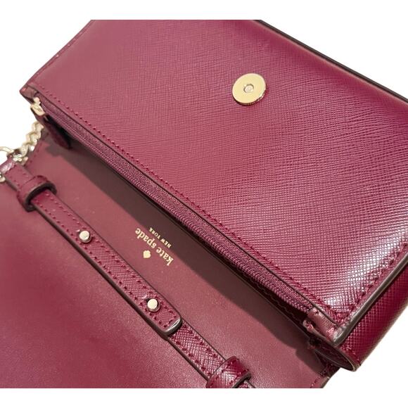 KATE SPADE New York Leather Crossbody Bag Burgundy Classic Structured Womens - Picture 7 of 12